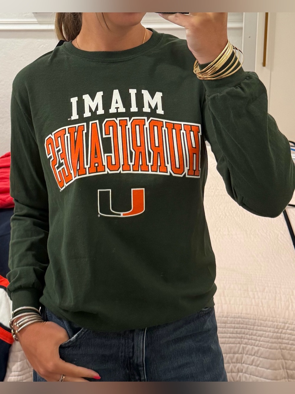 Fanatics Miami Hurricanes Dark Green & Orange Crewneck Sweater